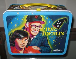 Vintage 1981 Mr Merlin Metal Lunchbox w Thermos