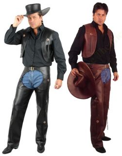   Mens Cowboy Western Costumes Wild West Faux Leather Chaps Vest