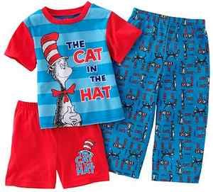 New Boy 3 PC Dr Seuss The Cat in The Hat Pajama Set Toddler Size 2T 3T 