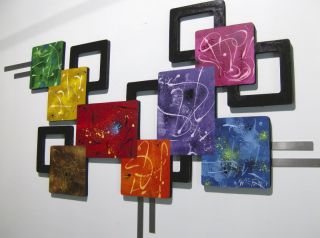 Large Vibrant Abstract Wall Sculpture Unique Colorful Geometric Wood 