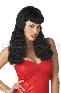 Bettie Page Wig Long Black Wavy Wig Sexy Pinup Girl