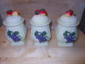 Ceramic Kitchen Canisters Grapes Strawberries Fruit motif canister set 