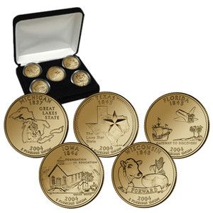 2004 24kt Gold Plated US Mint State Quarters Set in Gift Box w COA 