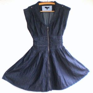 Next Denim Chambray 50s Rockabilly Metal Zip Shirt NIP Waist Dress UK 