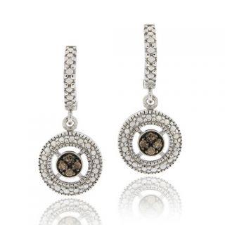 925 Silver 10ct Champagne Diamond Dangle Hoop Earrings