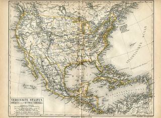   United States of America USA Mexico Central America Antique Map