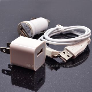 White 3 in 1 Wall Charger Car Charger Data Cable for Samsung Galaxy s 