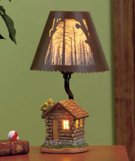 Way Rustic Wildlife Scenic 3D Log Cabin Lamp Lodge Home Accent Decor 