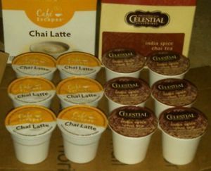 12 Chai Black Tea K cups (6 India Spice Chai & 6 Chai Latte) Cinnamon 