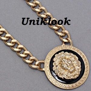   CHUNKY Gold Black Lion Medallion Chain DESIGN Fashion Jewelry necklace