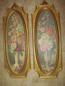 Home Interior 1960s pair of Framed Floral Prints by Cecil Rubino