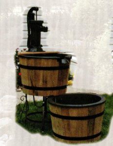 Amish Cedar Barrel Water Pond Pump Fountain Wooden Garden Yard Decor 