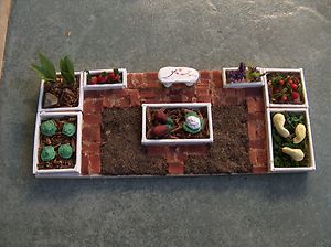 Vegetable Garden Dollhouse Miniature bench brick dirt so realistic 