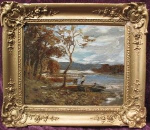 Charles Hodge Mackie R s A 1862 1920 Scottish Oil Loch Figures Lovely 
