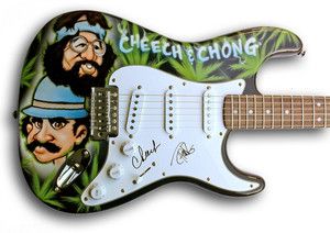 Cheech Chong Autographed Signed CUSTOM Painted Airbrushed Fender 