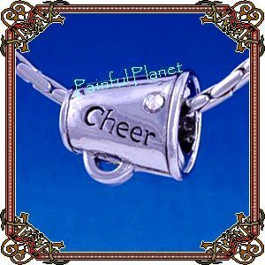 this is a beautiful 3 d silver cheer megaphone with swarovski crystal 