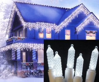 Set of 70 Pure White LED Lighted Twinkling Icicle Christmas Lights 