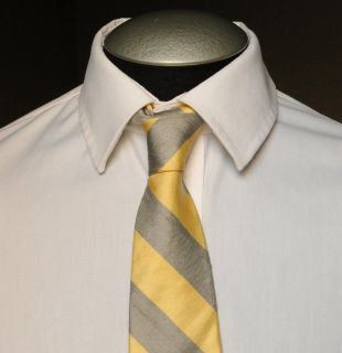 Ron Chereskin Striped Raw Silk Tie Pale Yellow Gray Stripes Classic 