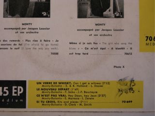 Monty Un Verre de Whisky SI Tu Crois Nouveau Depart EP 1964 Barclay VG 
