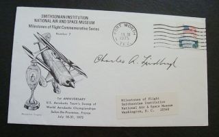 1973 CHARLES LINDBERGH SIGNED FORT WORTH, TX. FLOWN COVER. THIS COVER 