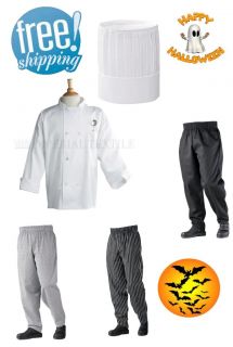 PC or 3 PC Chef Coat Jacket Chef Pants Chef Hat Halloween Costume 
