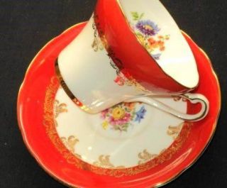 ROYAL STAFFORD FLOWER GOLD Tea cup and saucer Teacup BLAZING RED
