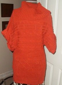 CHESLEY RUST/DARK ORANGE TURTLE/COWL NECK CABLE KNIT SWEATER~M~DOLMAN 