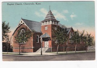Cherryvale KS Baptist Church 1913 Postcard KC Wellington RPO Cancel 