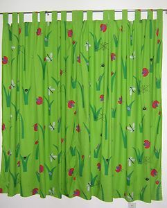 Childrens Room Ikea Green Insect Bug Print Tab Top Curtains Window 