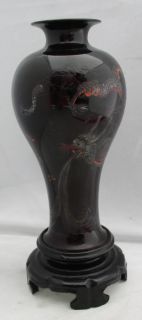 Antique Chinese Signed Foochow China Black Lacquer Vase