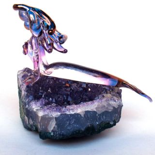 Mermaid Figurine Sculpture Blown Glass Amethyst Crystal