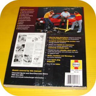 Repair Manual Book Chevy Sprint & Geo Metro 85 01 Shop