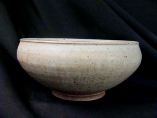 Charles Halling Studio Art Pottery Round Brown Gray Footed Bowl Signed 