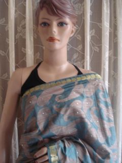 Antique Indian Designer Art Silk Woven Fabric Art Craft Saree Sari 