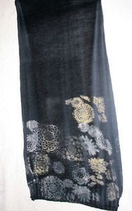 Marika Charles Dark Gray Floral Merino Wool Scarf Phly Dye Wearable 