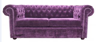 Chesterfield Sofabed 2 Seater Leather Sofa Bed Velluto Amethyst Purple 