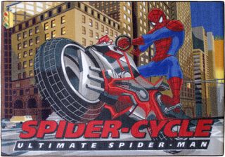 Childrens Spiderman Rug Biker 95x133cm Free 3D Spiderman Stickers 