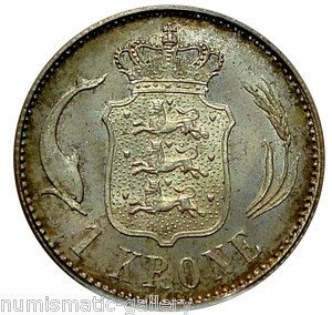 Denmark 1 Krone 1892 PCGS MS65 Christian IX RARE Grade