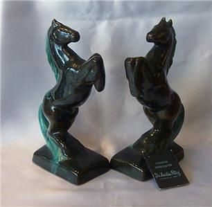 PAIR BLUE MOUNTAIN POTTERY REARING HORSE BOOKENDS