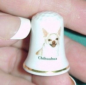 Vintage Chihuahua Dog Collectible Ceramic Thimble Figurine Lim Edition 