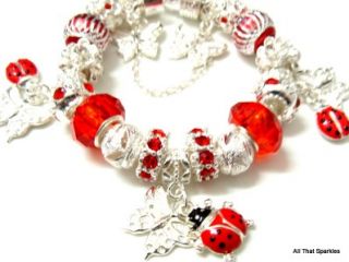  Ladybug Ladybird Butterfly Girls Child European Charm Bead Bracelet