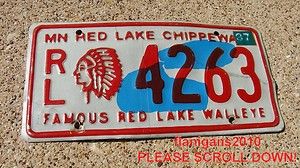 Vintage Minnesota Red Lake CHIPPEWA Famous Walleye License Plate  RL 