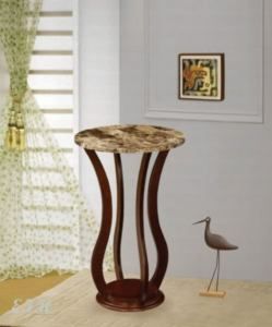 Forli Marble Print Top Cherry Finish Wood Plant Stand