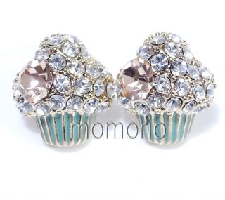 yellow gold plate cup cake dessert coin Chocolate Chip Crystal studs