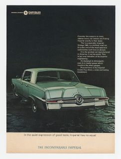1965 green chrysler imperial crown 4 door incomparable ad