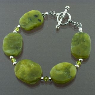 sterling silver chunky jade crystal toggle bracelet