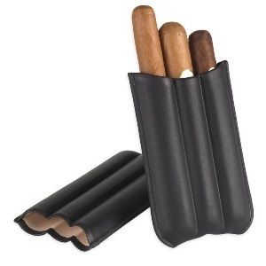 Cigar Travel Case Holder Black Leather 3 Finger Classic Stylish New