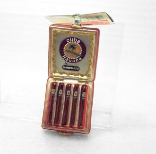 Havana Cuba Cigars in Box Blown Glass Ornament Tobacco Christmas