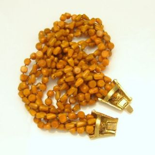 Vintage Chunky Necklace 6 Strands Torsade Beads Butterscotch Yellow