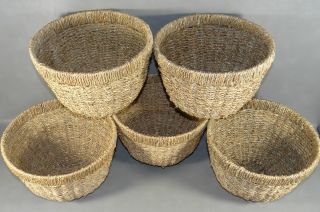 Lot of 5 New Wicker Decorative Gift Baskets 10Dia 7 Tall Ships Same